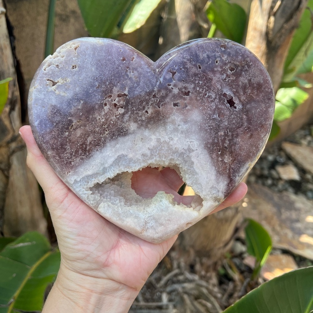 Pink Amethyst with Purple and Quartz Crystal Druzy Heart with Portal.